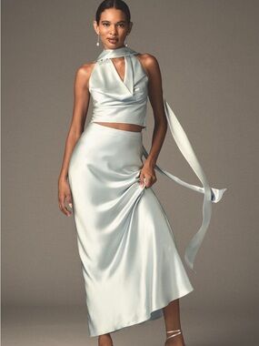Mare Mare Satin Cowl-Neck Halter Top & Column Maxi Skir